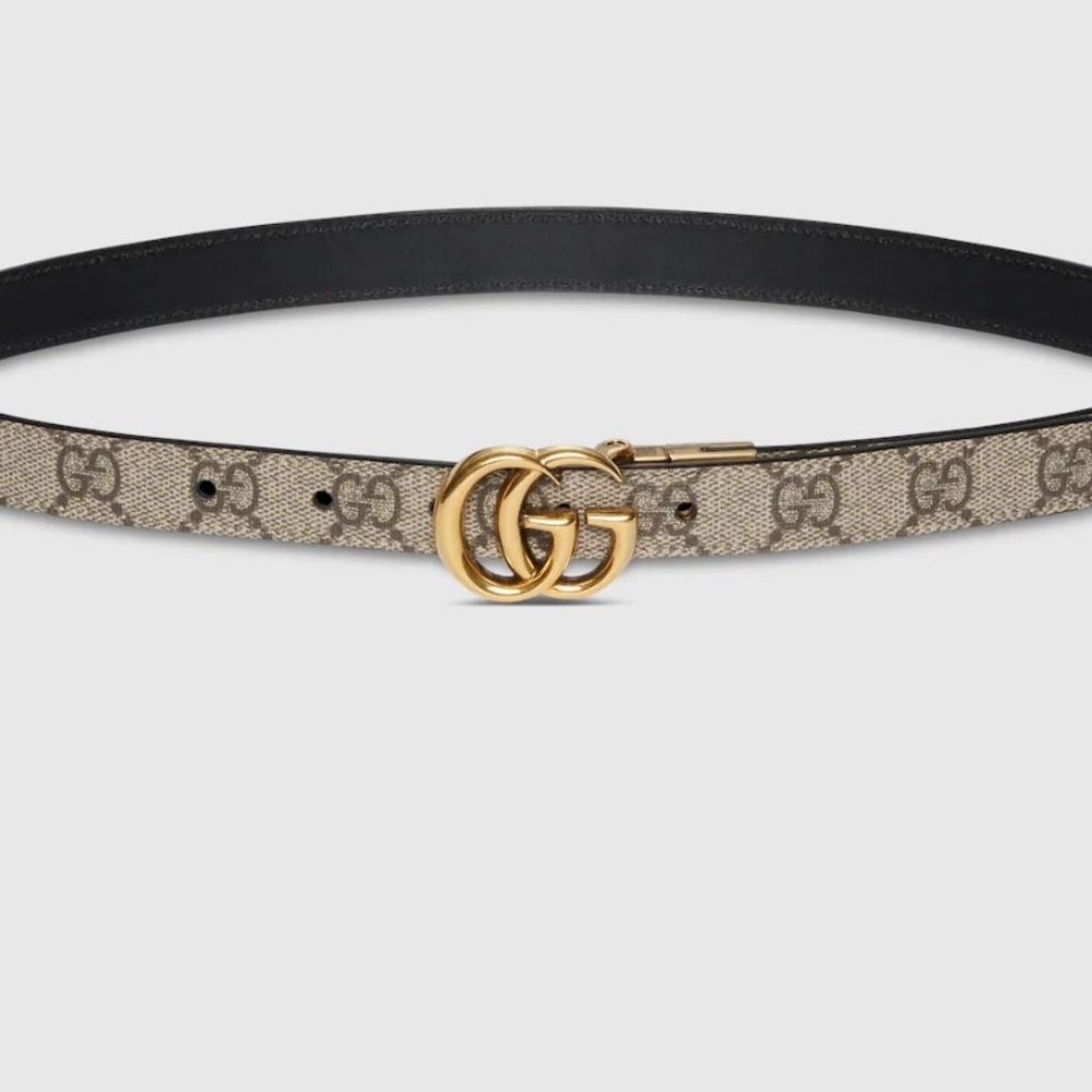 Gucci Black and Beige Belt with Gold GG Buckle